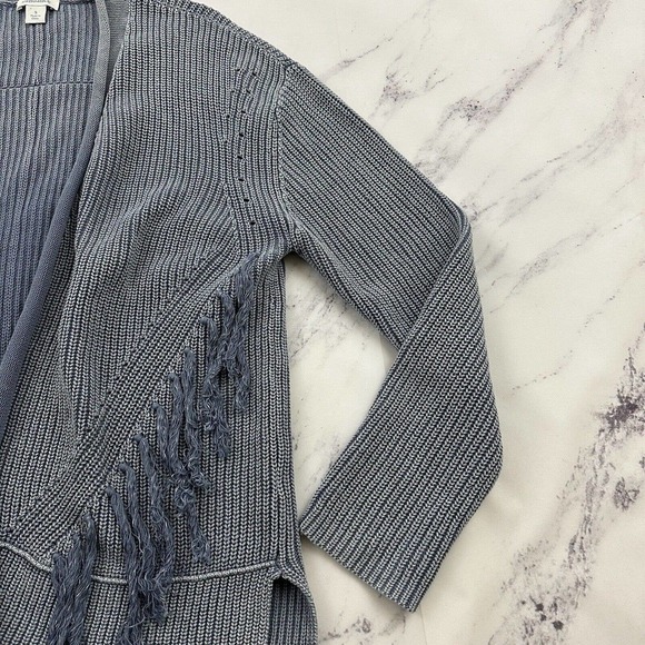 Sundance Open Front Cardigan Sweater Size S Light Blue Fringe Trim Chunky - Picture 3 of 12